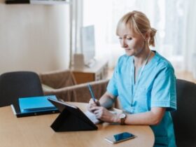 Healthcare provider working from tablet